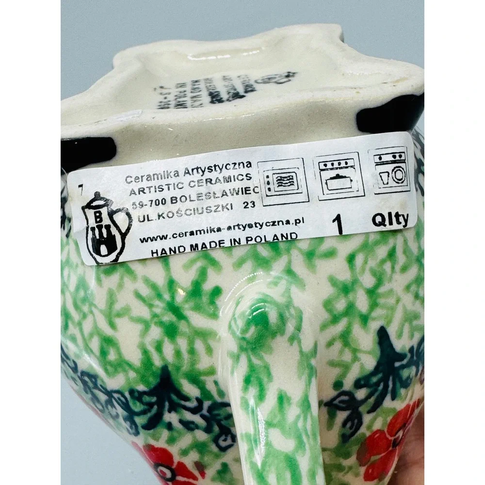 Ceramika Artystyczna Cow Creamer Red Flower Floral Polish Pottery